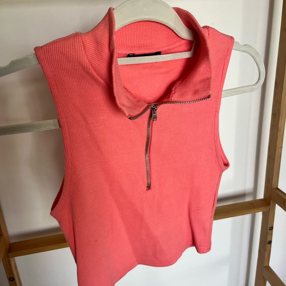 Pink Sleeveless Zip-Up Top